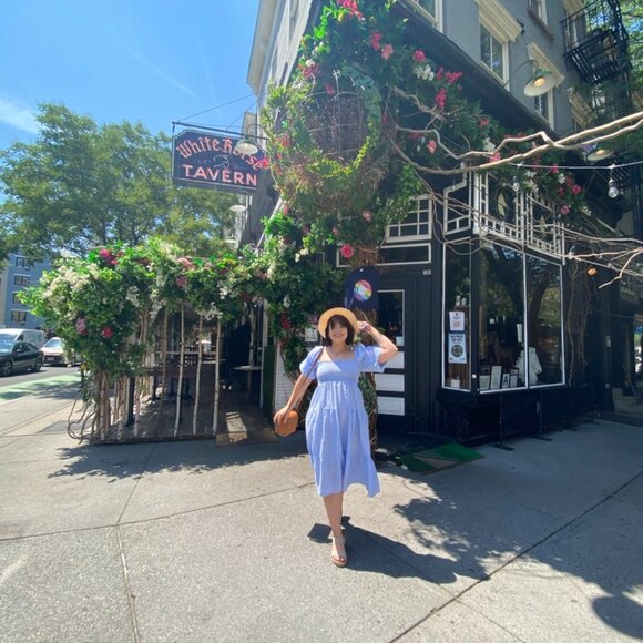 FREE SHIPPING Women's Summer Polyester Plaid Puff Sleeves Off-Shoulder Boho Midi - Picture 13 of 13